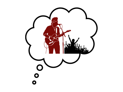 Visualisering av å spille gitar foran et stort publikum.